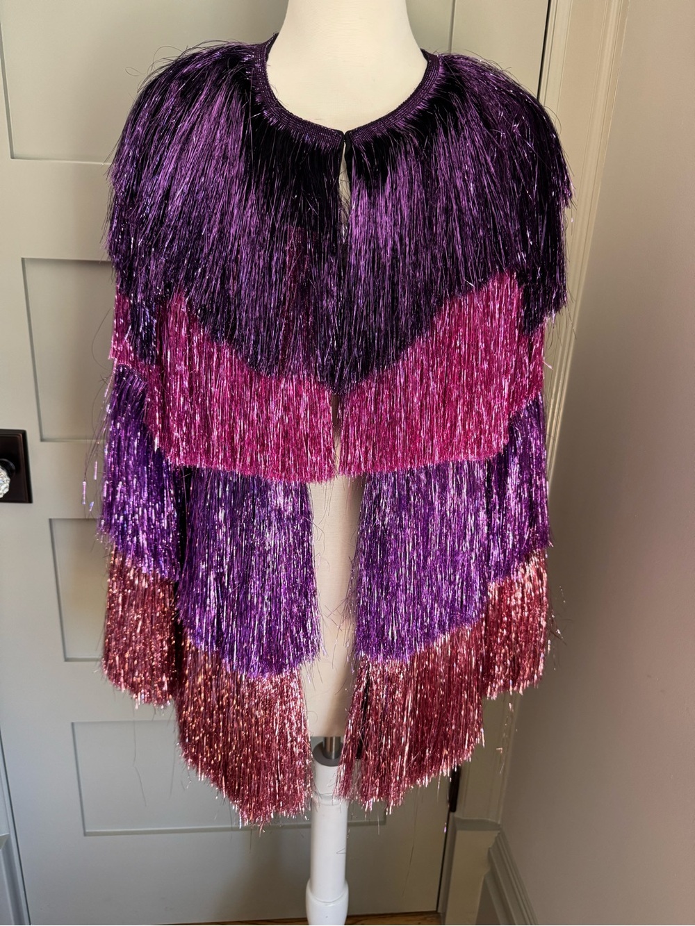 Nasty Gal Metallic Purple & Pink Fringe Swing Jacket